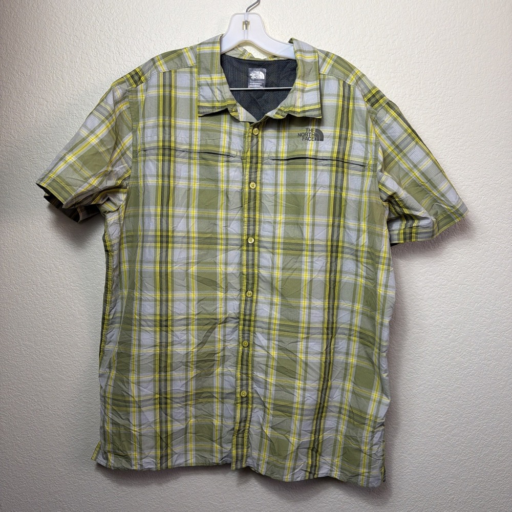 The North Face Shirt Mens XL Green Plaid Short Sleeve Hiking Outdoor Button Up